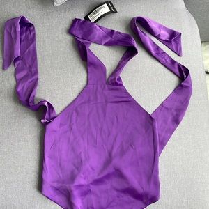 Purple Satin Halter Neck Knot Detail Crop top